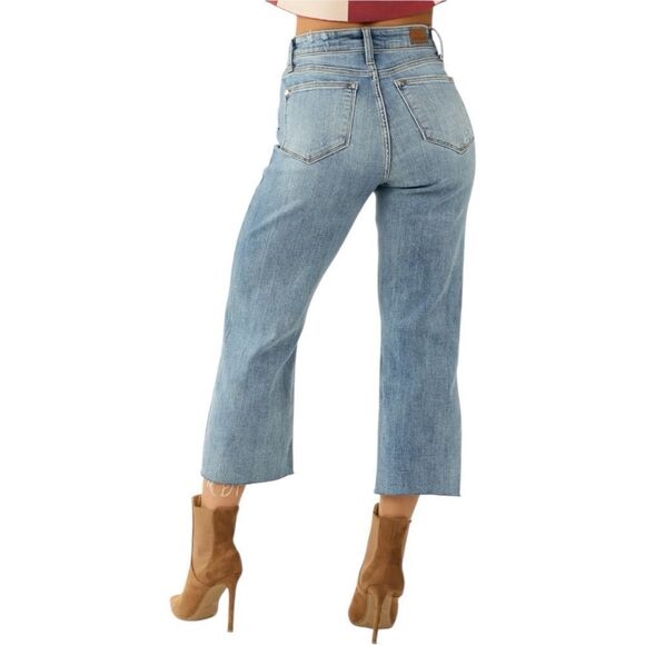 Judy Blue Medium Wash Distressed Wide Leg Crop Size 5/27 - Picture 8 of 8